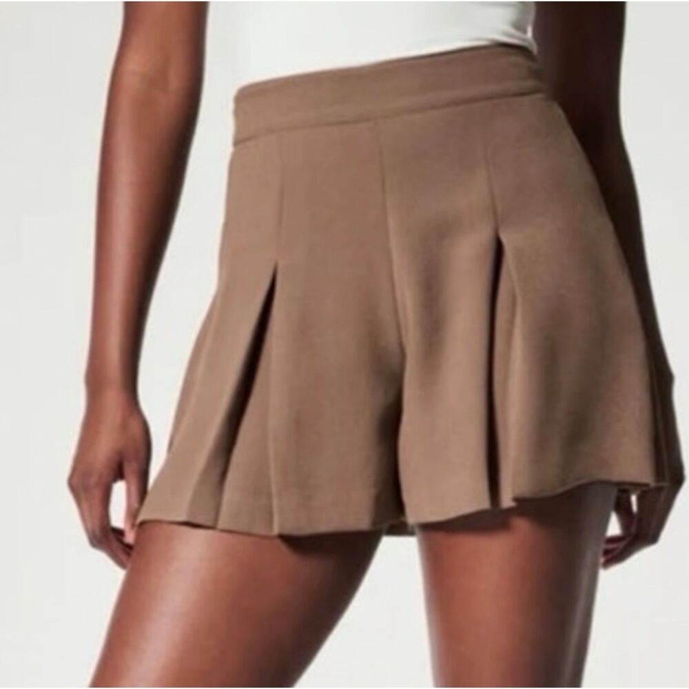 NWT Spanx Cedar Brown Crepe Pleated Pull On Short Women’s XL